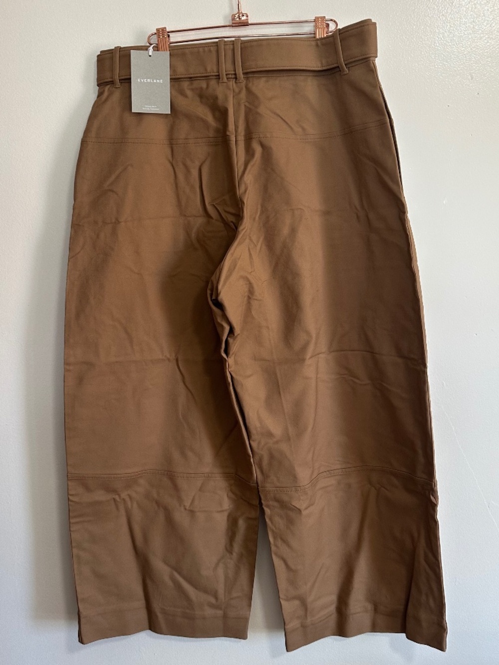 EVERLANE The Structured Cotton Belted Pants, Tan, Sz 16, NWT - Picture 3 of 7